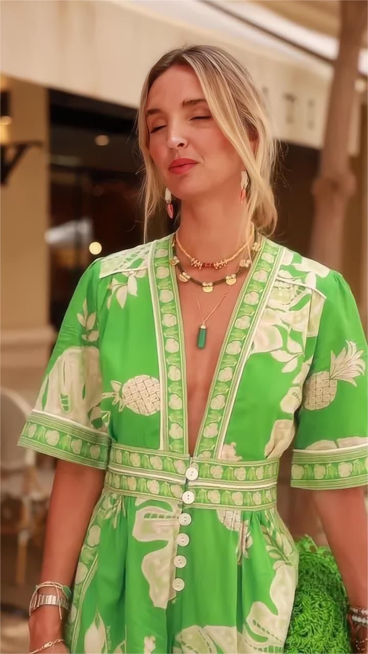 Printed V-Neck Short Sleeve Jumpsuit