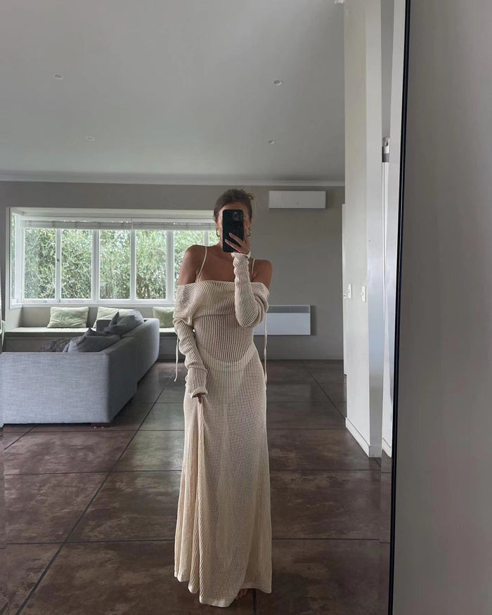 Mesh Cutout Knit Maxi Beach Dress
