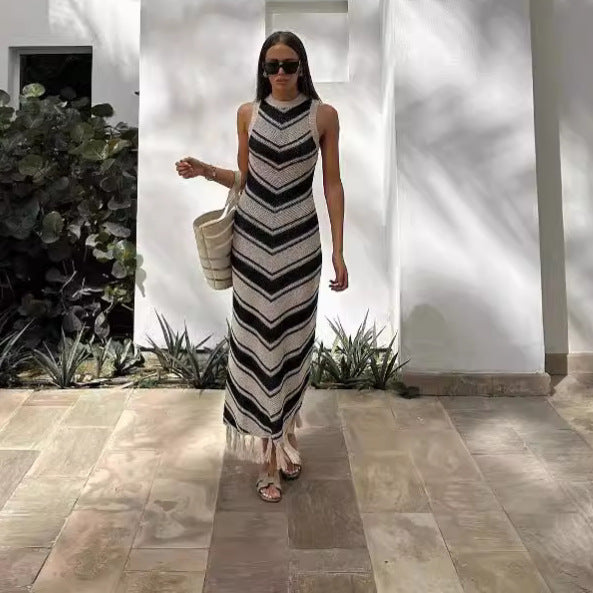 Striped Tassel Bodycon Knit Dress