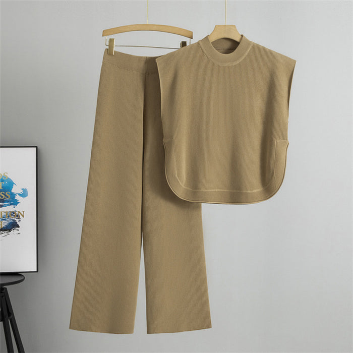 Sleeveless Knit Vest &amp; Wide-Leg Pants Two-Piece Set