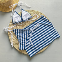 Striped Three-Piece Bikini Set
