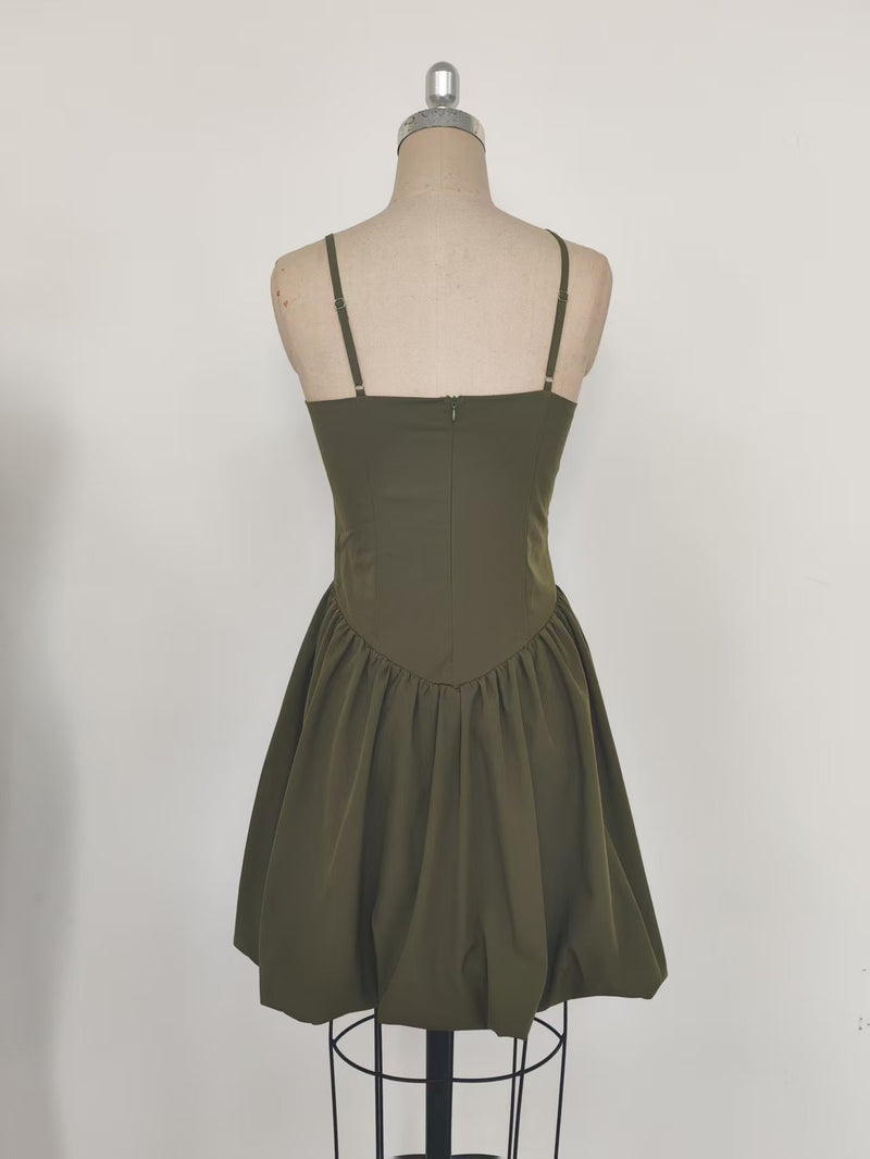 Tight Boning Corset Bubble Mini Dress Summer Pleated Slim Fit Suspenders Puff Dress