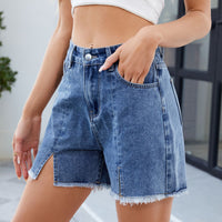 Washed Denim Frayed Hem Shorts