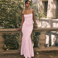 Boat Neck Backless Lace-Up Slim Strap Dress