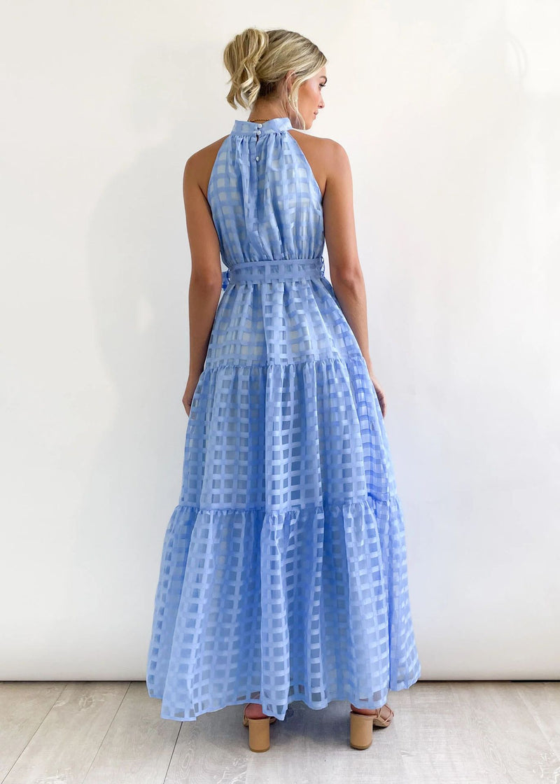 Plaid Retro Maxi Dress with Stand Collar for Women