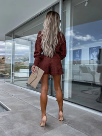 Lace Trimmed Stand Collar Shorts Suit