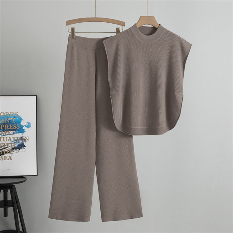 Sleeveless Knit Vest &amp; Wide-Leg Pants Two-Piece Set
