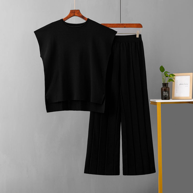 Ice Silk Sleeveless Top &amp; Wide Leg Pants Set