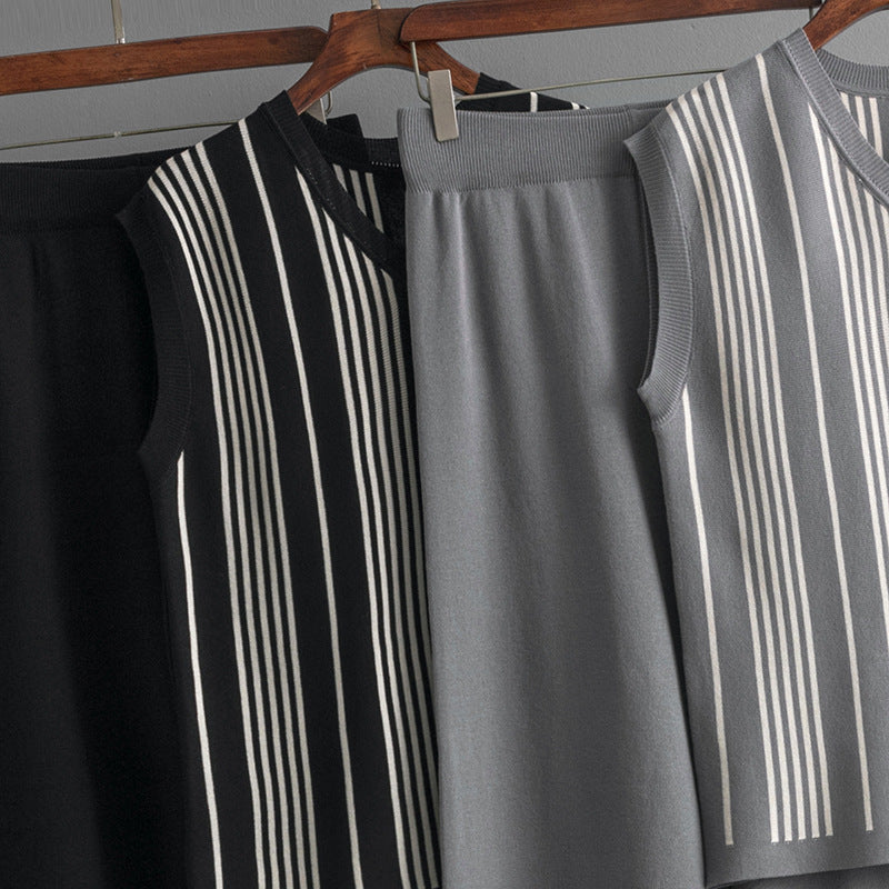 Striped V-Neck Knit Top and Pants Set