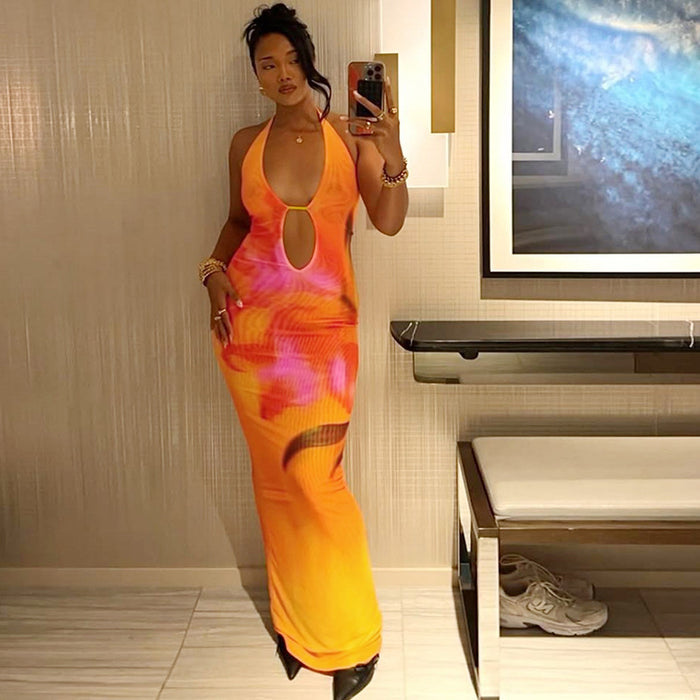 Edgy Printed Cutout Bodycon Dress