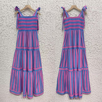 Striped Bandage Backless Maxi Dress