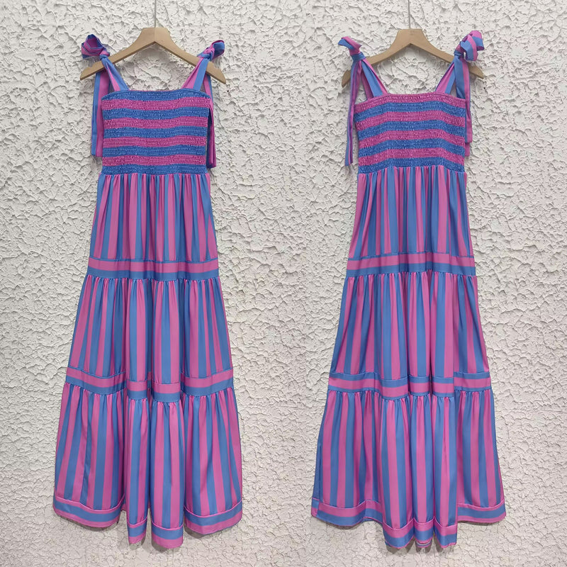 Striped Bandage Backless Maxi Dress