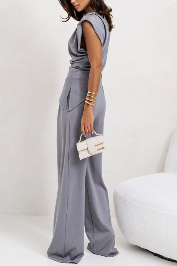 Summer Solid Color Irregular Asymmetric Two-Piece Set