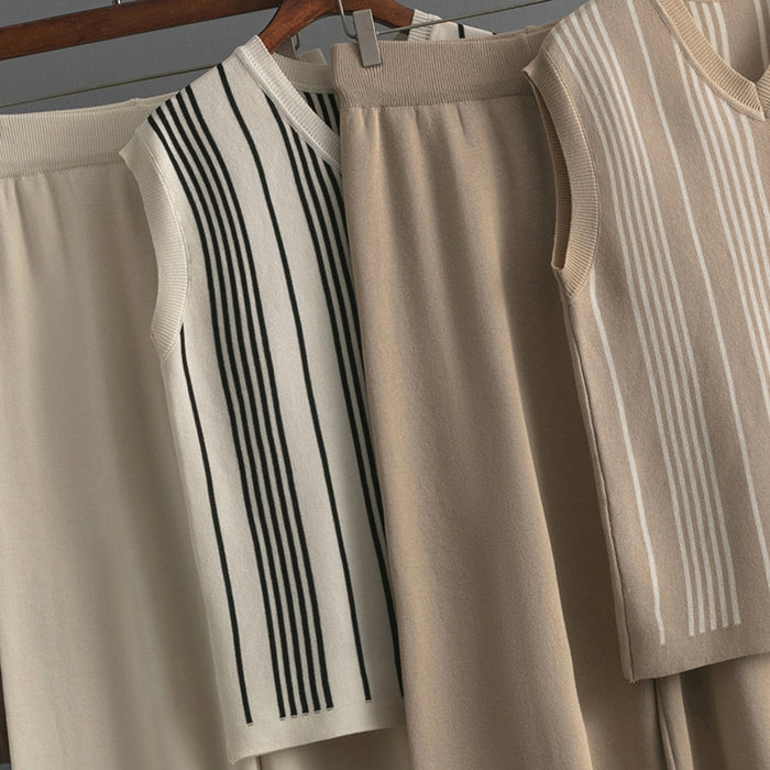 Striped V-Neck Knit Top and Pants Set