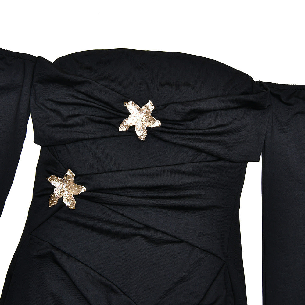 Pleated Long Sleeve Slim Fit Dress