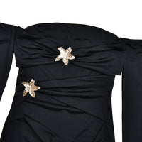 Pleated Long Sleeve Slim Fit Dress
