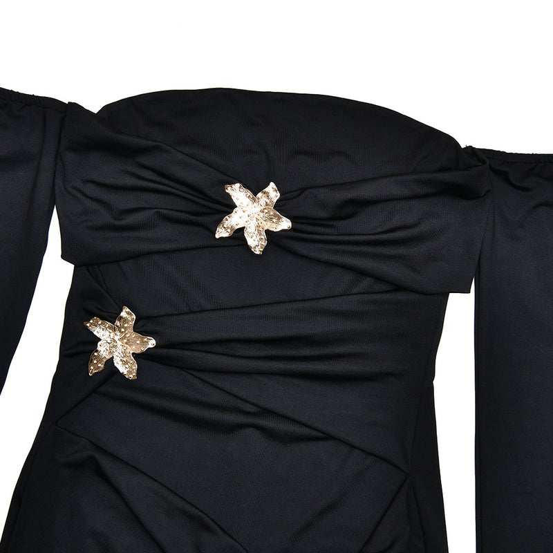 Pleated Long Sleeve Slim Fit Dress