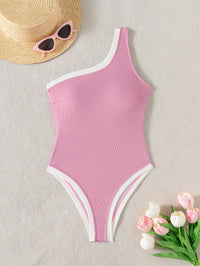 One-Shoulder Solid Color Swimsuit