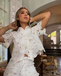 Floral Cutwork Embroidered Shirt &amp; Pants Set