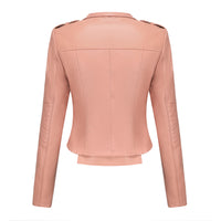 Slim Fit Long SleevSlim Fit Long-Sleeved Faux Leather Jacketed Spring Autumn Leather Jacket Women Rivet Popular Short Jacket Zipper Leather Jacket