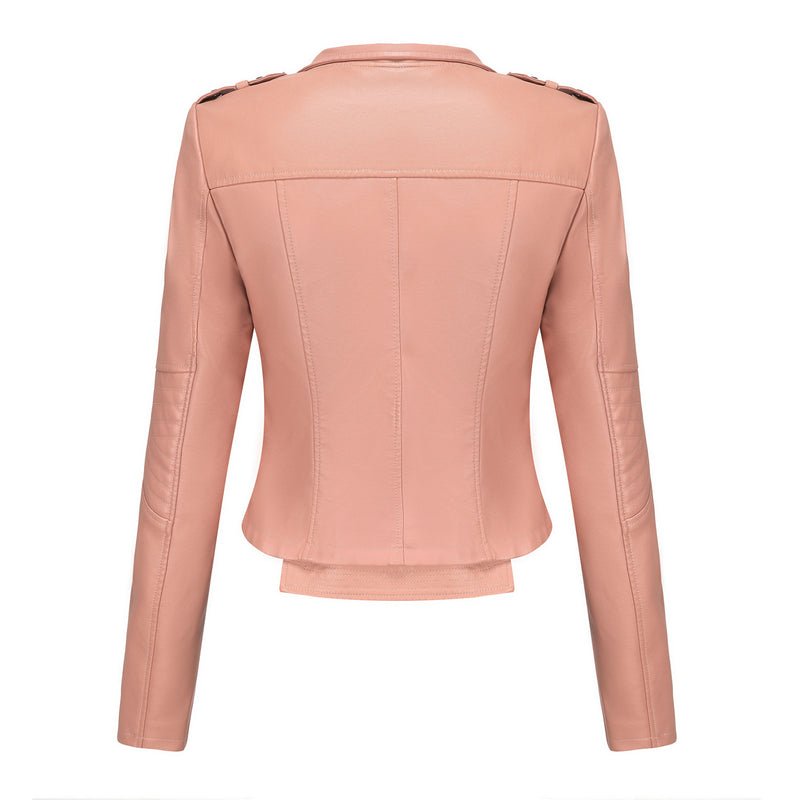 Slim Fit Long SleevSlim Fit Long-Sleeved Faux Leather Jacketed Spring Autumn Leather Jacket Women Rivet Popular Short Jacket Zipper Leather Jacket