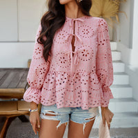 Casual Holiday Loose Lace-Up Blouse