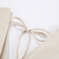 French Beige Cotton Linen Puff Sleeve Dress