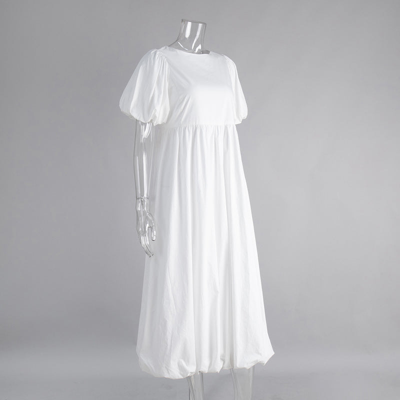 Cotton Puff Sleeve Long Dress