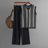 Striped V-Neck Knit Top and Pants Set