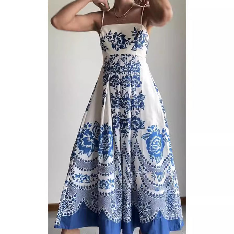Ethnic Symmetrical Printed Suspender Dress