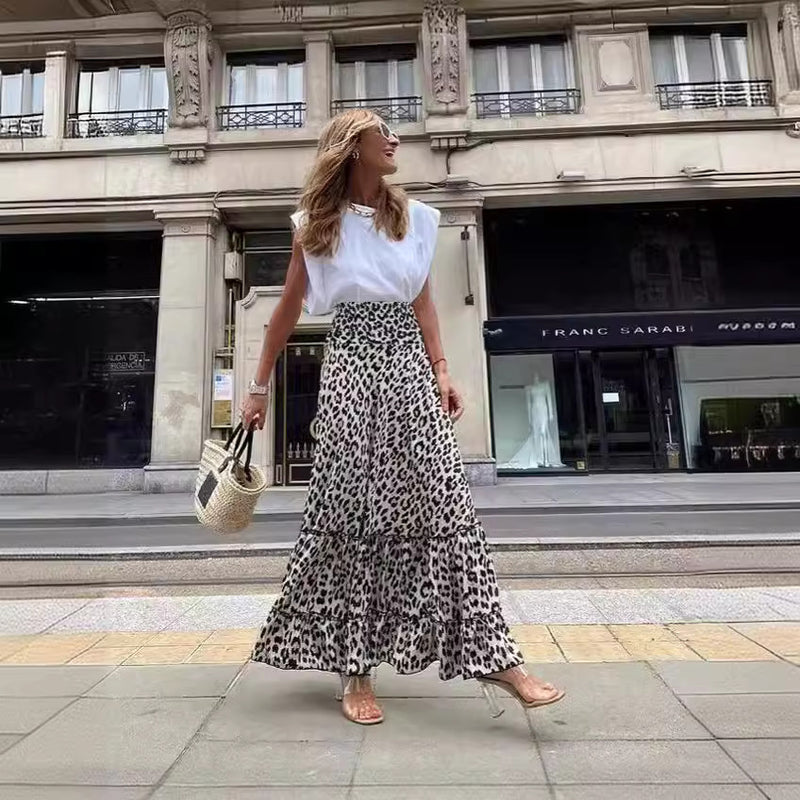 Leopard Print High-Waisted Maxi Skirt
