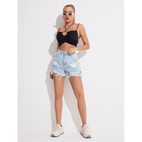 High-Waist Slimming Lace-Up Denim Shorts