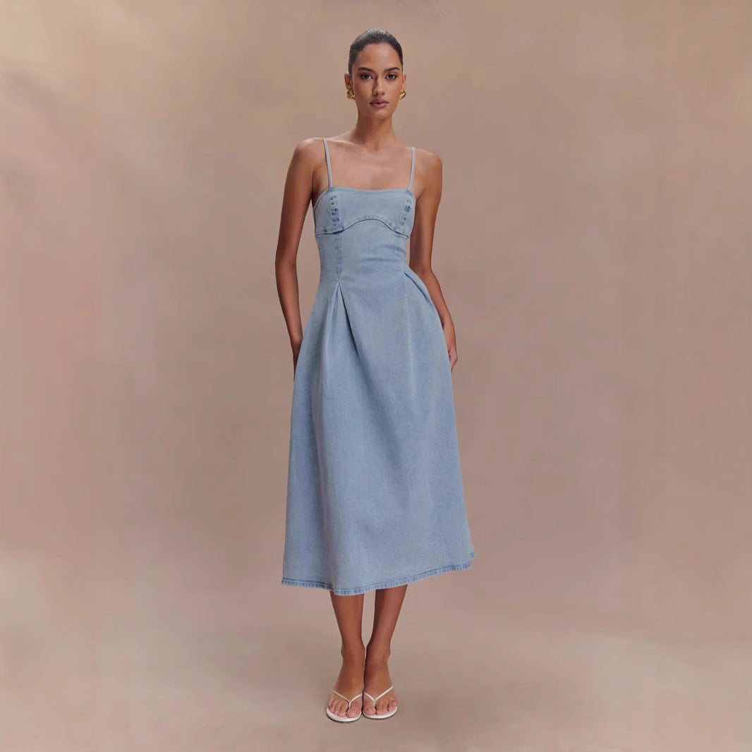 Denim Tube Top Long Dress
