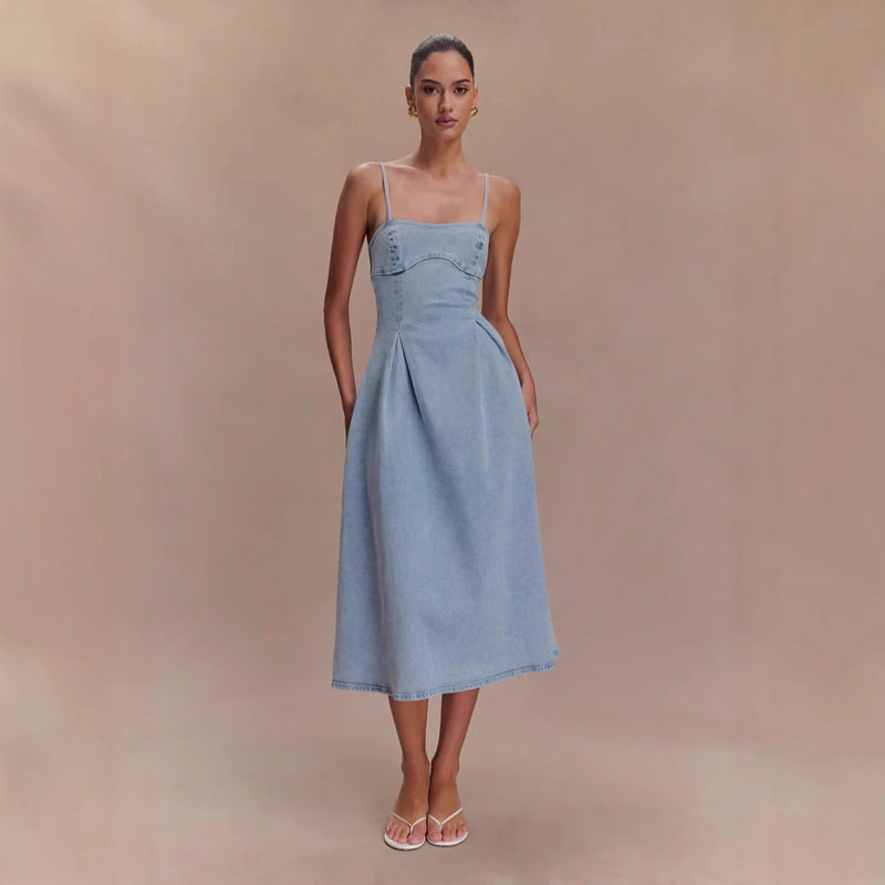 Denim Tube Top Long Dress
