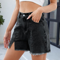 Washed Denim Frayed Hem Shorts