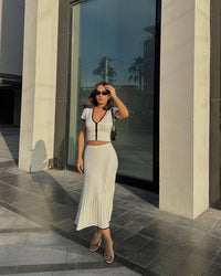 Cardigan and Pleated Skirt Set