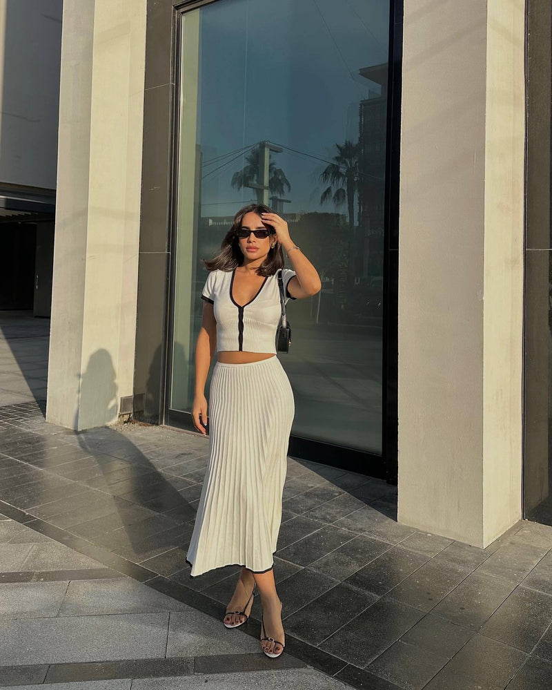 Cardigan and Pleated Skirt Set