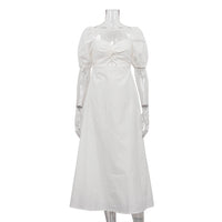 French Design Square Collar Slimming Puff Sleeve A-Line Dress