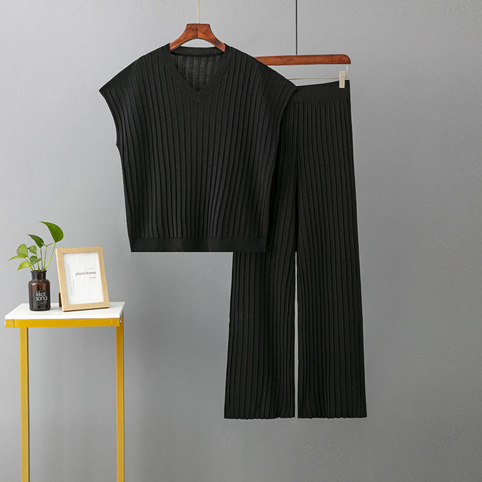 Plus-Size V-Neck Pullover &amp; Pleated Pants Set