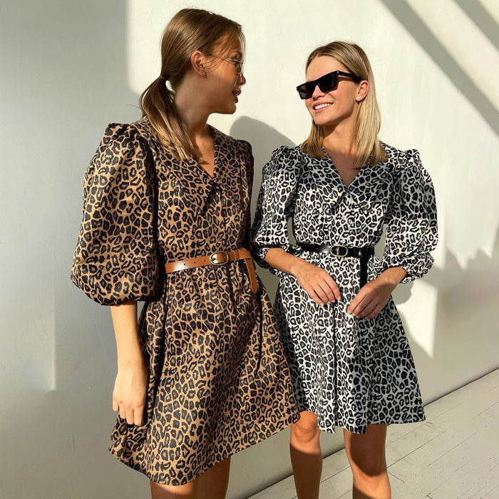Peter Pan Collar Leopard Print Elegant Spring Dress