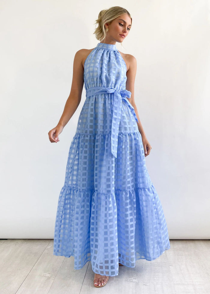 Plaid Retro Maxi Dress with Stand Collar for Women