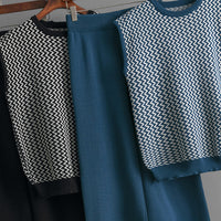 Sleeveless Striped Knit Top &amp; Wide-Leg Pants Two-Piece Set