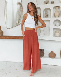 Cotton Wide Leg Elastic Waist Pants