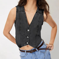 V-Neck Denim Button Vest Top