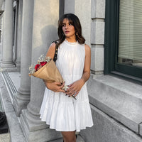 White Bow Lace-Up Elegant Loose Short Dress