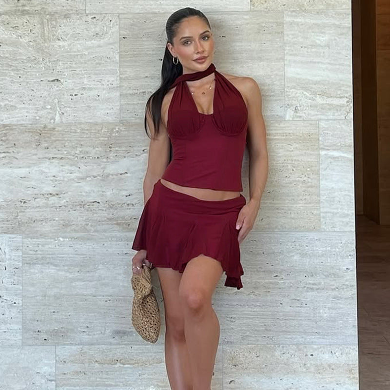 Halter Lace-Up Two-Piece Set