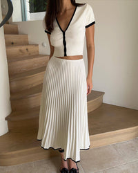 Cardigan and Pleated Skirt Set