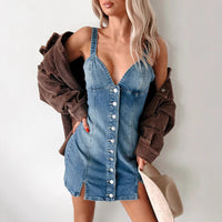 Summer Sweet Spicy Cardigan Strap Retro Denim Dress