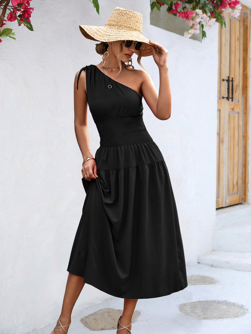 Summer Women Clothing Shoulder Smocking Dress