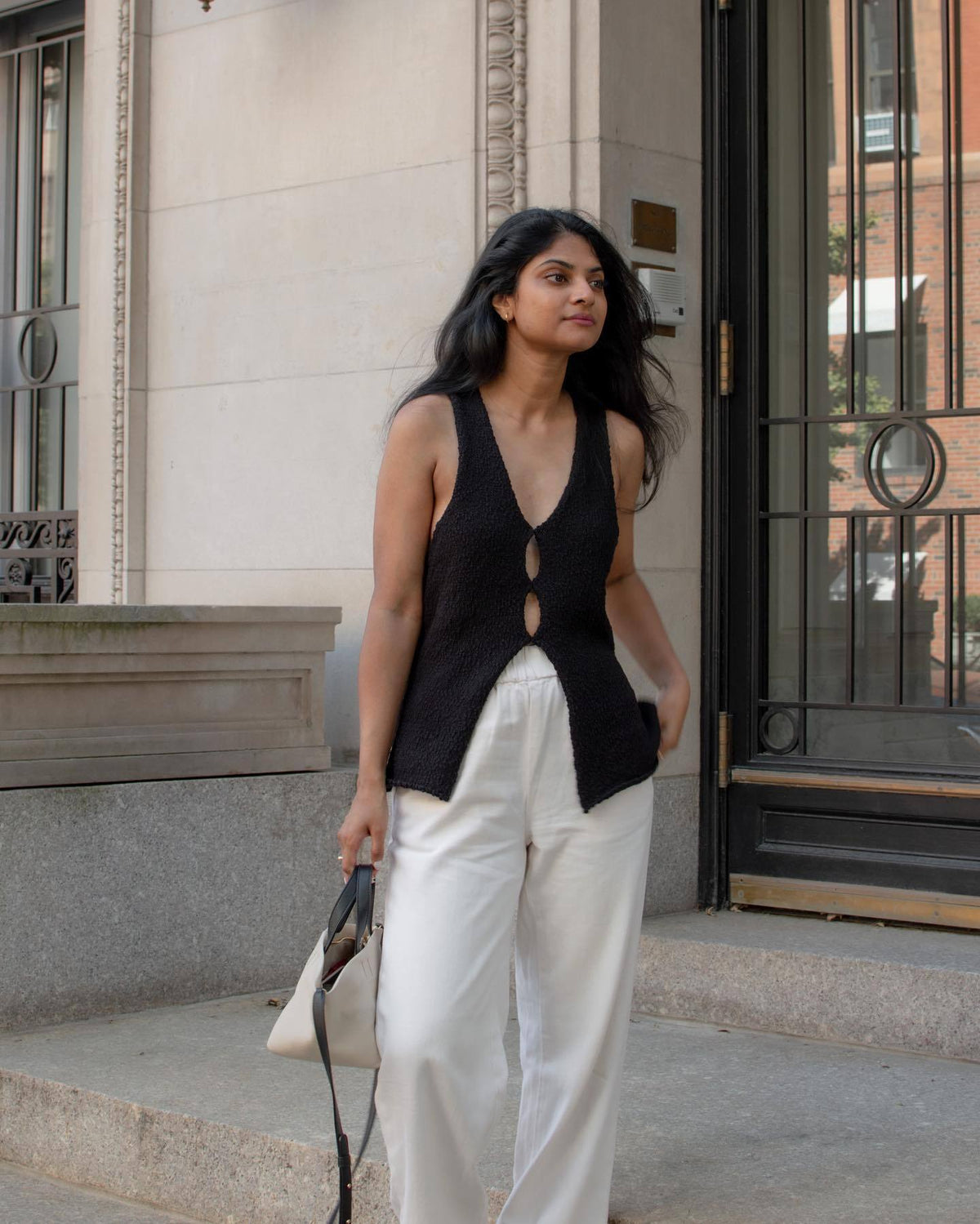 Slim V-Neck Top & Pleated Skirt Set